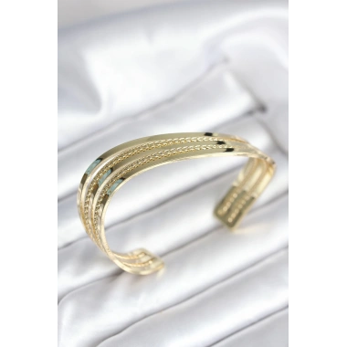 Eğik Şerit Model Gold Renk Pirinç Kadın Bileklik