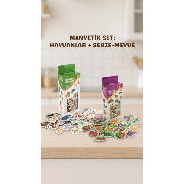 Eğitici 56 Parça Manyetik Mıknatıslı Hayvan ve Sebze Meyve Seti