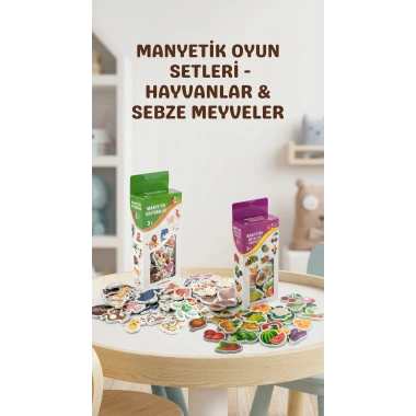 Eğitici Manyetik Oyuncak Seti 56 Parça Hayvan Sebze Meyve Magnet