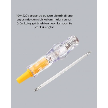Elektrik Test Kalemi Neon Işıklı Nikel Kaplama 110-220V Dirençli
