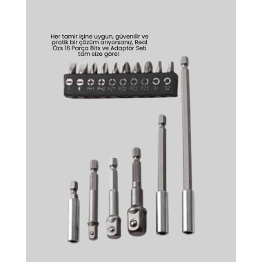 Ergonomik 16 Parça Bits Tornavida Uç ve Adaptör Seti