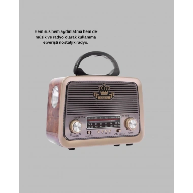 Eskitme Tasarımlı Ahşap Bluetooth Radyo LED Aydınlatmalı