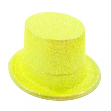 Floresan Sarı Renk Simli Uzun Fötr Melon Şapka 12 Cm