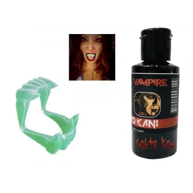 Fosforlu Çift Damak Takma Vampir Dişi Ve 50 Gr Tiyatro Kanı