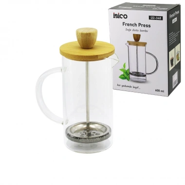 FRENCH PRESS BAMBU KAPAK 600ML CAM BİTKİ SÜZGEÇİ (5468)