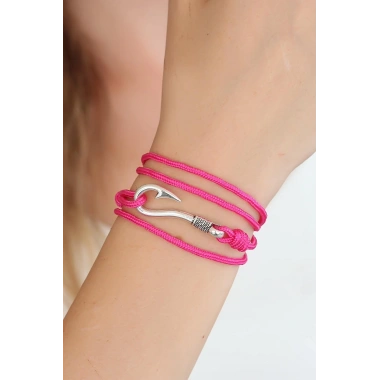 Fuşya Renk Gümüş Metal Kancalı Bayan Çoklu Bileklik