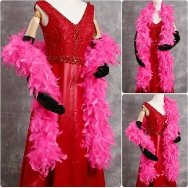 Fuşya Renk Kabarık Kalın Otriş Boa Tüy 6 Cm Genişlik 180-200 Cm Uzunluk