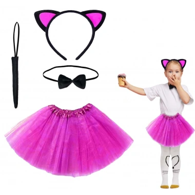 Fuşya Renk Kedi Kostüm Seti - Tütü, Taç, Papyon, Kuyruk