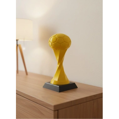 Futbol Toplu Sarı Kupa 21cm Masaüstü Dekor Ödül Figürü