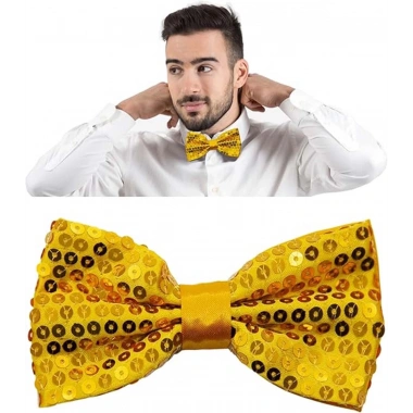 Gece Işıltısı Altın Payetli Pullu Papyon 7x2 Cm