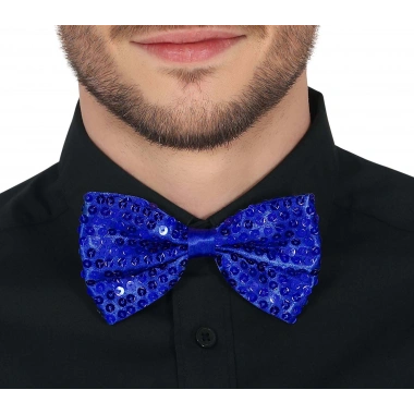 Gece Işıltısı Mavi Payetli Pullu Papyon 7x2 Cm