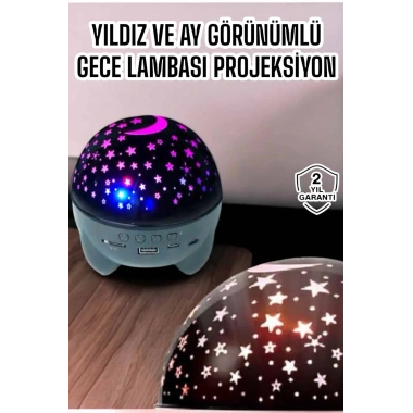 Gece Lambası Projeksiyon Görünümlü Şarjlı Yıldızlı Yuvarlak