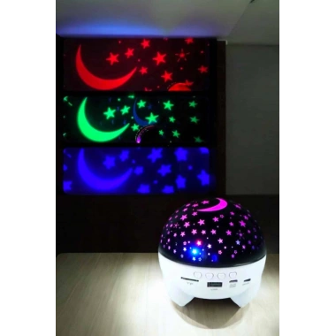 Gece Lambası Projeksiyon Görünümlü Şarjlı Yıldızlı Yuvarlak