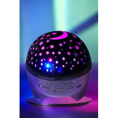 Gece Lambası Projeksiyon Görünümlü Şarjlı Yıldızlı Yuvarlak