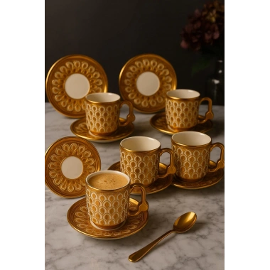 Gold Desenli 6’lı Porselen Kahve Fincan Seti 50 ml