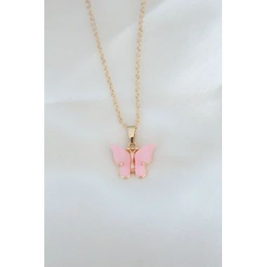 Gold Kaplama Pembe Sedefli Kelebek Kolye
