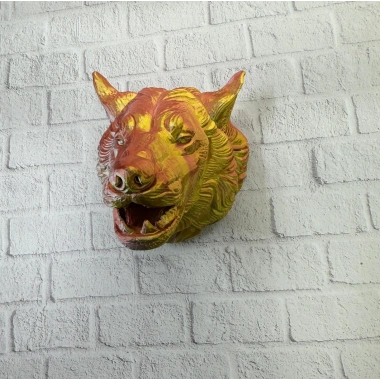 Gold Renk 3D Kurt Başı Duvar Dekoru