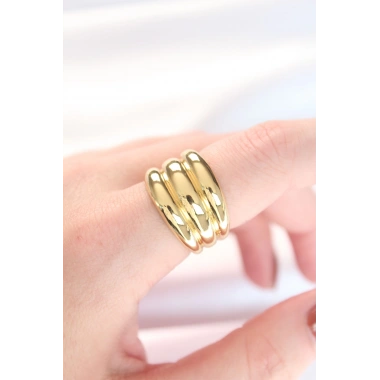 Gold Renk Ayarlanabilir Çizgili Bombe Yüzük