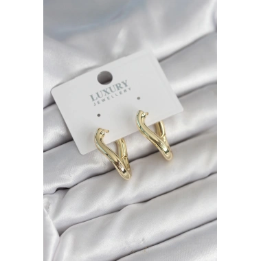 Gold Renk Eğik Halka Model Pirinç Kadın Küpe