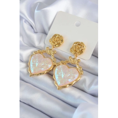 Gold Renk Gül Sallantı Kalp Model Pirinç VİP Kadın Küpe