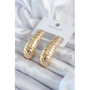 Gold Renk İşleme Detay Pirinç Kadın Küpe