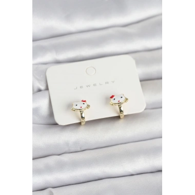 Gold Renk Kedi Model Mineli Çocuk Küpe