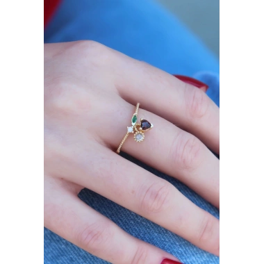 Gold Renk Kiraz Model Zirkon Taşlı Kadın Yüzük