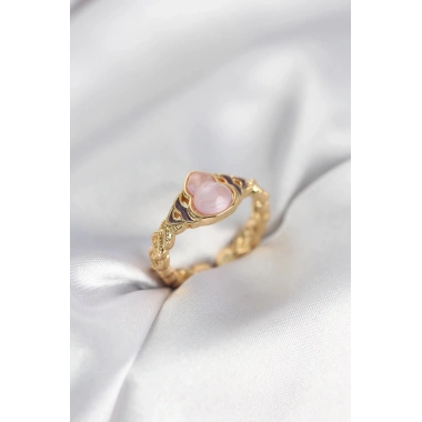 Gold Renk Pembe Damla Model Kadın Yüzük