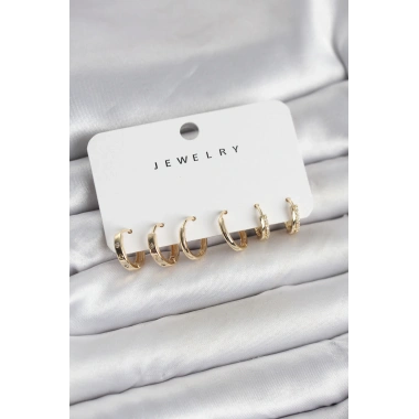 Gold Renk Pirinç 3 Çift Kadın Küpe Seti