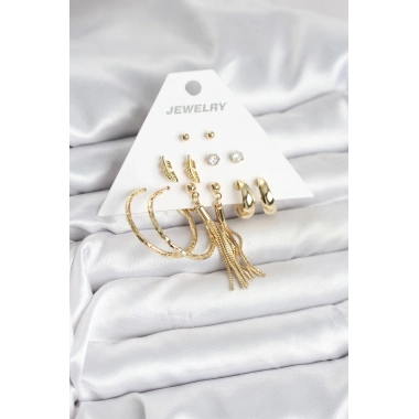 Gold Renk Pirinç Kadın 6 Çift Küpe Seti