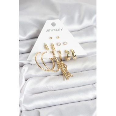 Gold Renk Pirinç Kadın 6 Çift Küpe Seti