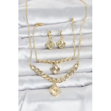 Gold Renk Pirinç Kolye Bileklik ve Küpe Seti