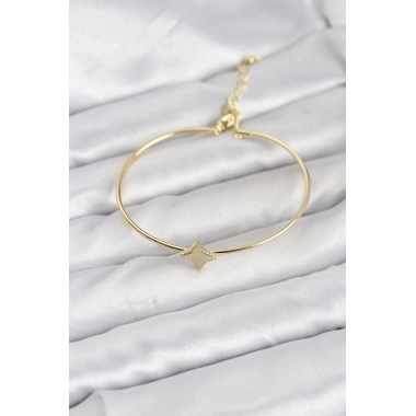 Gold Renk Pirinç Köşeli Yonca Model Kadın Bileklik