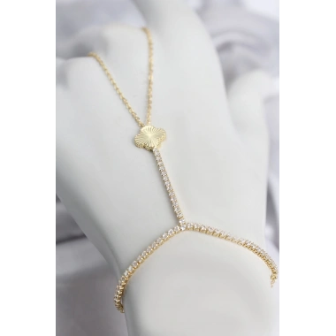 Gold Renk Pirinç Lazerli Yonca Model Zirkon Taşlı Şahmeran