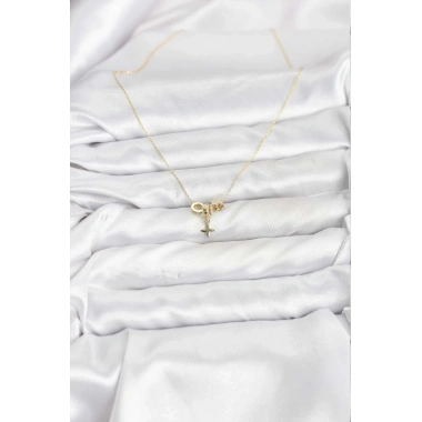 Gold Renk Pirinç Minimal Charmlı Kadın Kolye
