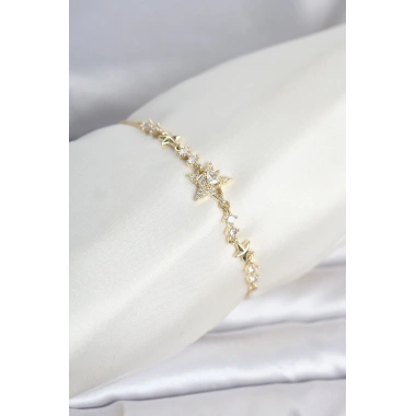 Gold Renk Pirinç Yıldız Model Asansörlü Kadın Bileklik
