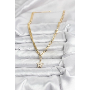 Gold Renk Pirinç Yıldız Model Kadın Kolye