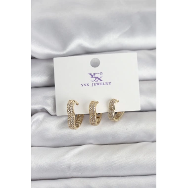 Gold Renk Pirinç Zirkon Taşlı Kalpli Kadın Küpe