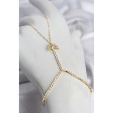 Gold Renk Pirinç Zirkon Taşlı Kelebek Model Şahmeran