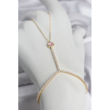 Gold Renk Pirinç Zirkon Taşlı Pembe Kalp Model Şahmeran