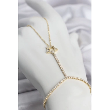 Gold Renk Pirinç Zirkon Taşlı Yıldız Model Şahmeran