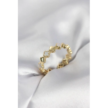 Gold Renk Sedefli Yonca Model Kadın Yüzük