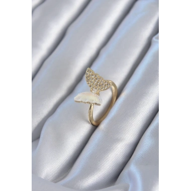 Gold Renk Zirkon Taş Detay Pirinç Kadın Yüzük