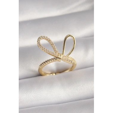 Gold Renk Zirkon Taşlı Düğüm Model Kadın Yüzük