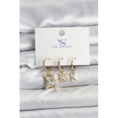 Gold Renk Zirkon Taşlı Kadın Küpe