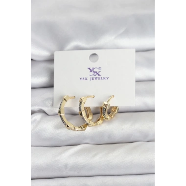 Gold Renk Zirkon Taşlı Kadın Küpe