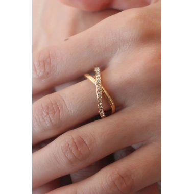 Gold Renk Zirkon Taşlı Kadın Yüzük