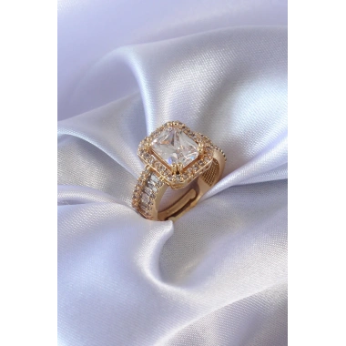 Gold Renk Zirkon Taşlı Kadın Yüzük