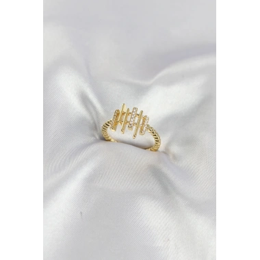 Gold Renk Zirkon Taşlı Sütun Model Kadın Yüzük
