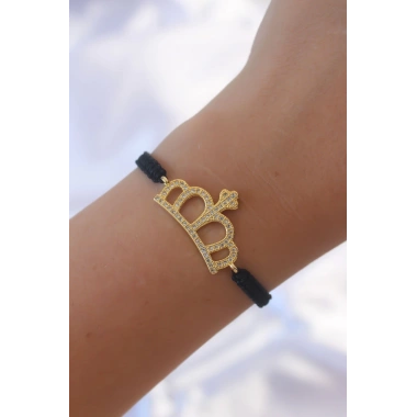 Gold Renk Zirkon Taşlı Taç Figür Makrome Bileklik